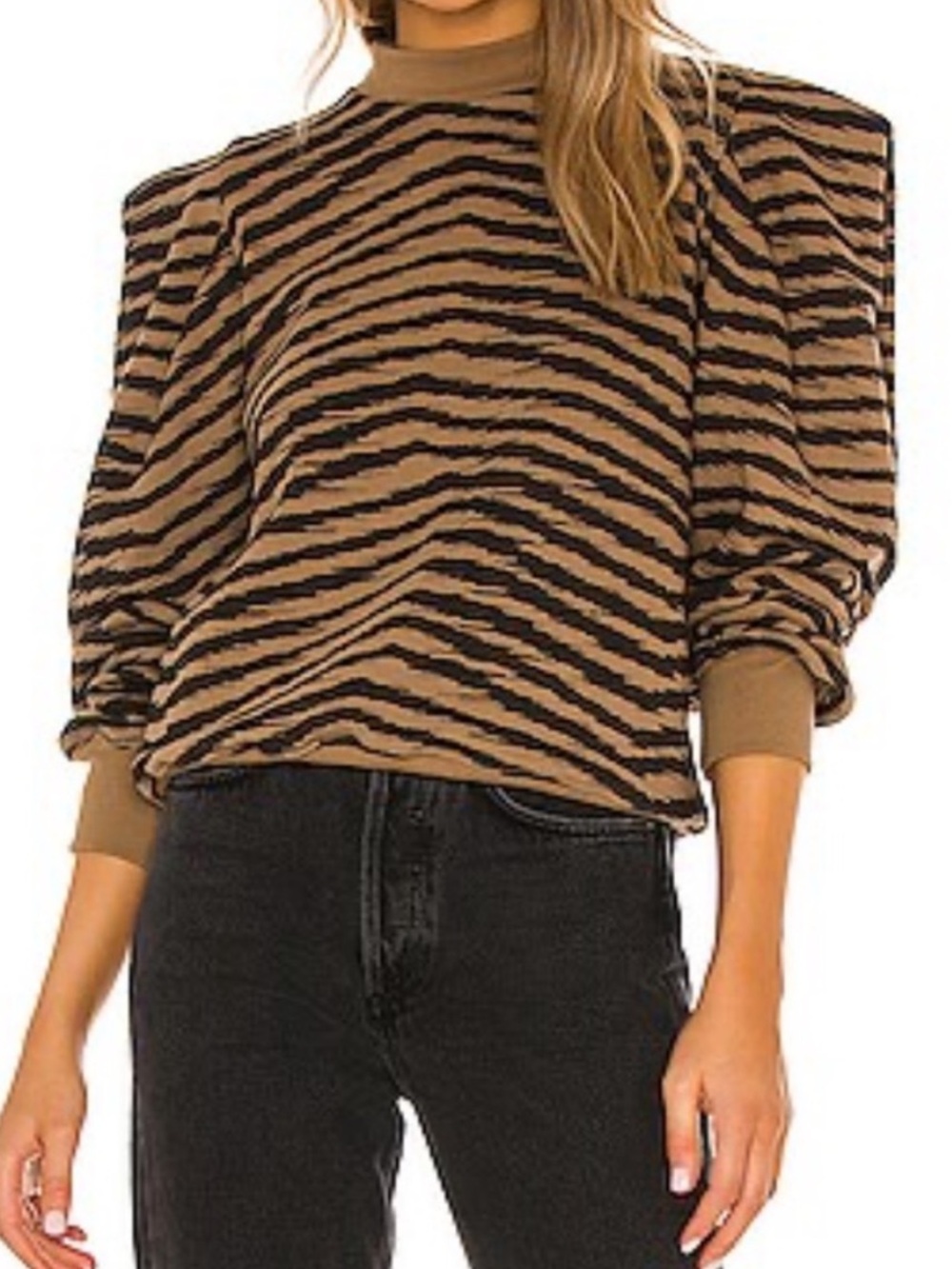 AGOLDE Folded Sleeve Mock Neck Sweatshirt in Serpentine Tigress SZ M EUC